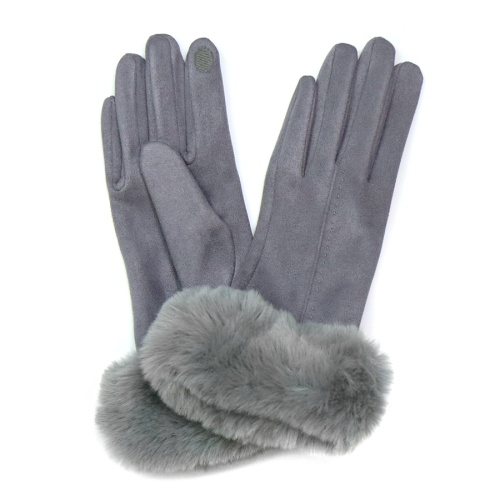 Dove Grey Faux Suede, Faux Fur Trimmed Gloves by Peace of Mind